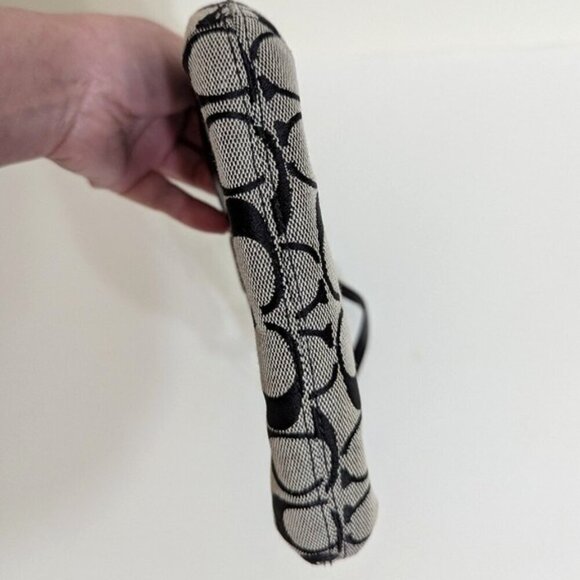 Coach Black and Cream Wristlet Bag with Interlocking C Pattern 7.5"x5" - Picture 4 of 9